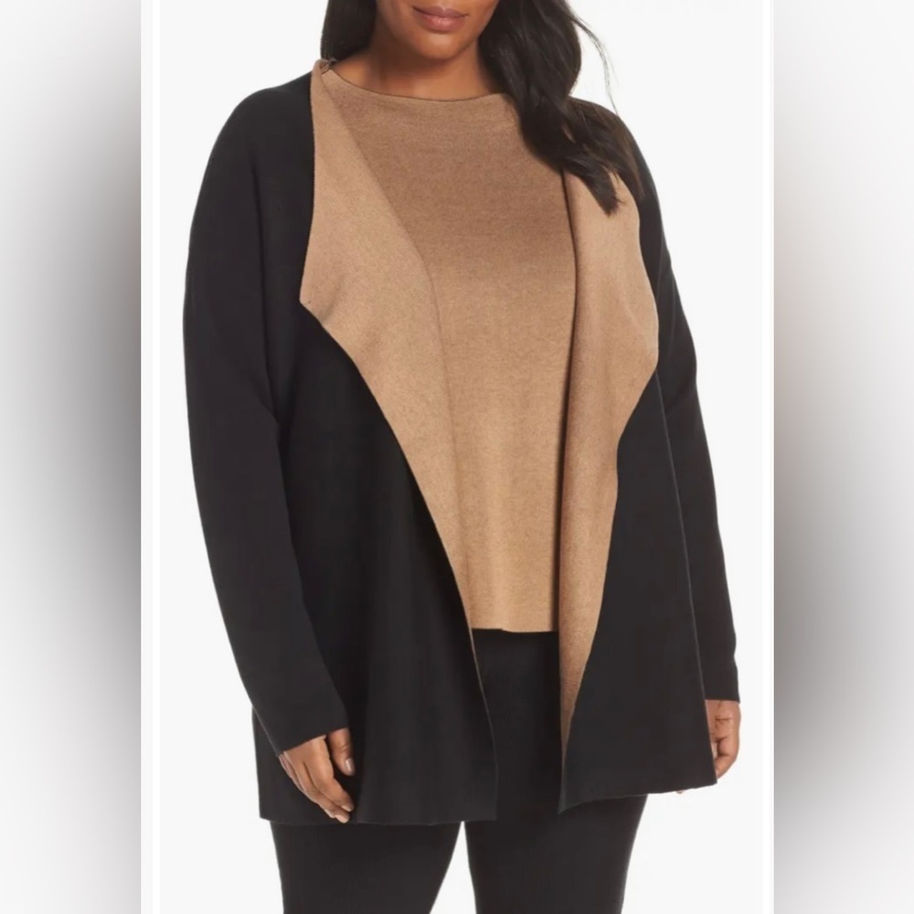 Eileen Fisher Silk & Organic Cotton Cascading Front Cardigan Black Reversible